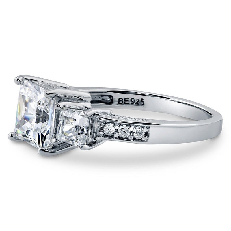 BERRICLE Sterling Silver 3-Stone Wedding Engagement Rings for Women, 2 Carat Princess Cut Cubic Zirconia CZ Ring - Image 3