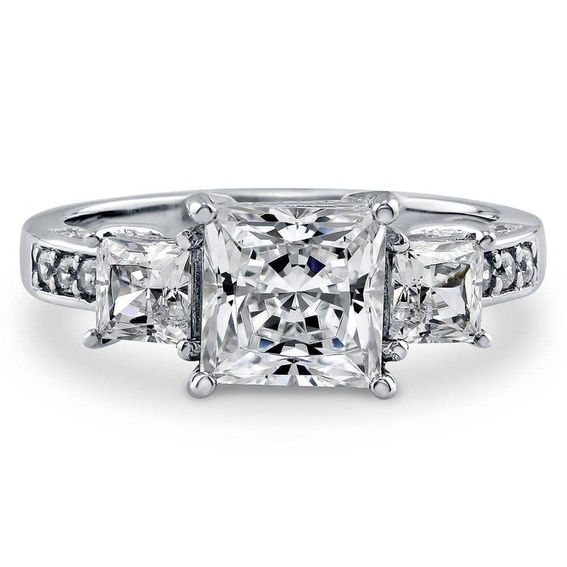 BERRICLE Sterling Silver 3-Stone Wedding Engagement Rings for Women, 2 Carat Princess Cut Cubic Zirconia CZ Ring - Image 4