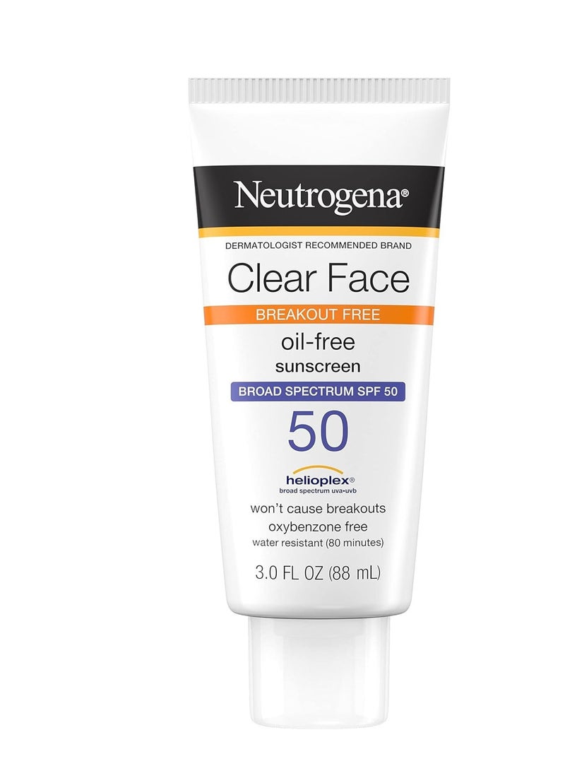 Neutrogena Face Sunscreen, Broad Spectrum SPF 50 Clear Face, Breakout Free Lotion, Fragrance- & Oxybenzone-Free, Non-Comedogenic, 3 fl. ozFluid Ounce - Image 1
