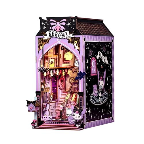 Hands Craft Kuromi Spooky House DIY Book Nook Kit Official Sanrio Miniature Shelf Insert with Touch LED 283Piece 3D Puzzle for Adults Teens Playful Enchanting Dcor - Image 1