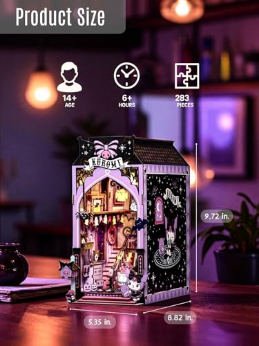 Hands Craft Kuromi Spooky House DIY Book Nook Kit Official Sanrio Miniature Shelf Insert with Touch LED 283Piece 3D Puzzle for Adults Teens Playful Enchanting Dcor - Image 5