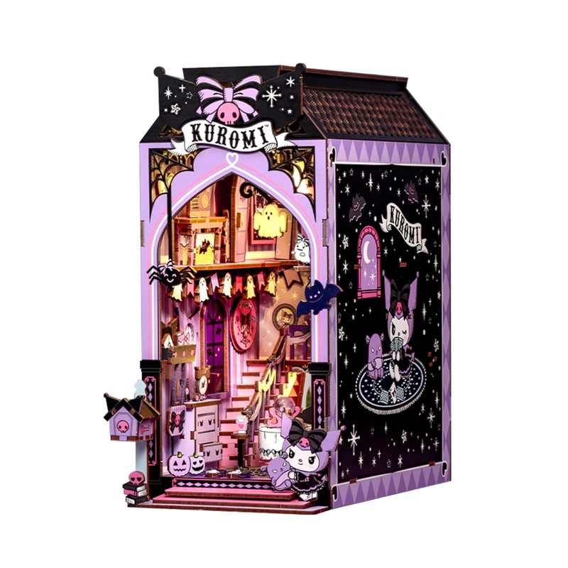 Hands Craft Kuromi Spooky House DIY Book Nook Kit Official Sanrio Miniature Shelf Insert with Touch LED 283Piece 3D Puzzle for Adults Teens Playful Enchanting Dcor - Image 3