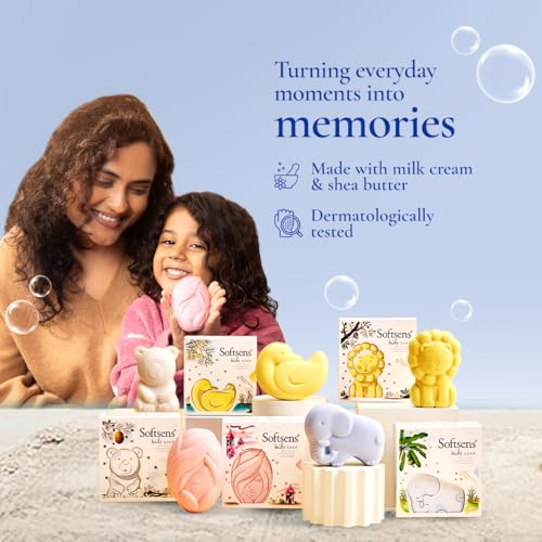 Softsens Assorted Kids Soap 75g each ( Pack of 5 x 75g) | Gentle Nourishing Care with Shea Butter & Natural Milk Cream, Dermatologist Tested Baby Soap, Moisturizing Animal Shape Bar Soap For Toddlers & Kids 2-10 Years - Image 3