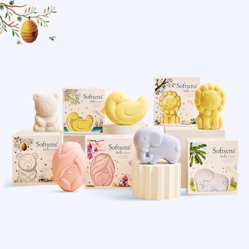Softsens Assorted Kids Soap 75g each ( Pack of 5 x 75g) | Gentle Nourishing Care with Shea Butter & Natural Milk Cream, Dermatologist Tested Baby Soap, Moisturizing Animal Shape Bar Soap For Toddlers & Kids 2-10 Years - Image 1