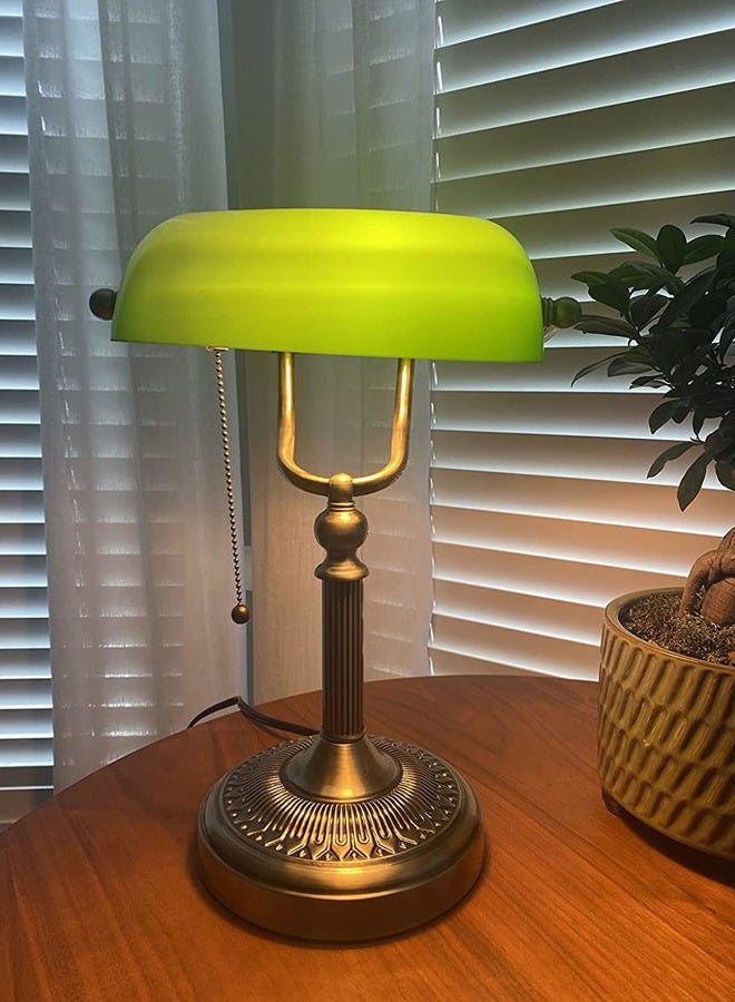 Newrays Green Glass Bankers Desk Lamp with Pull Chain Switch Plug in Fixture - Image 5