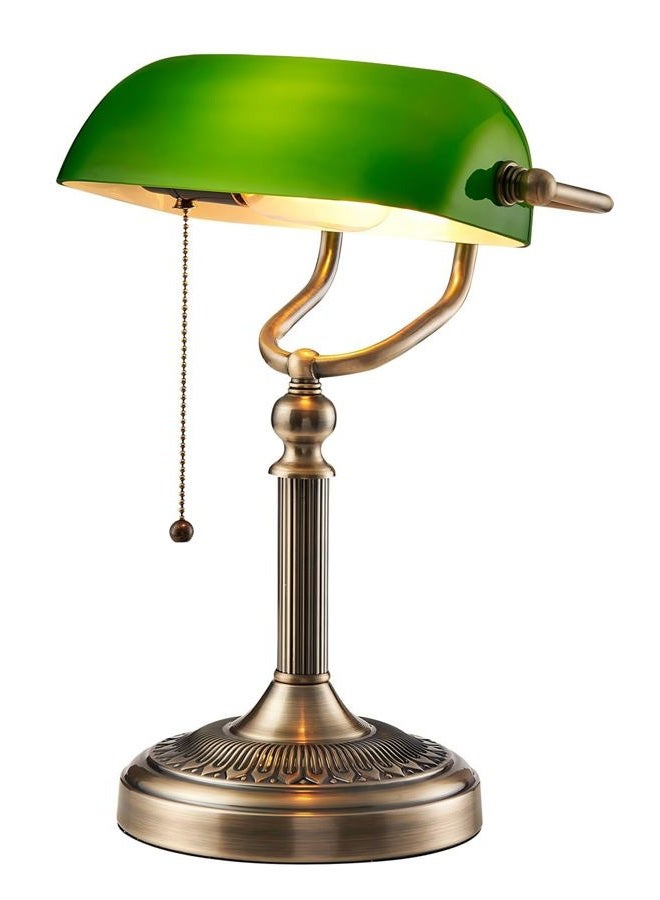 Newrays Green Glass Bankers Desk Lamp with Pull Chain Switch Plug in Fixture - Image 1