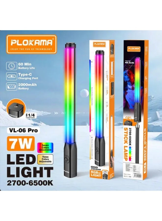 Plokama VL-06 Pro is a portable, handheld RGB LED stick light designed for creators like vloggers, photographers, and live streamers - Image 1
