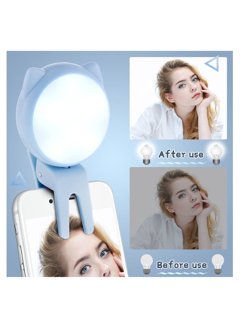 Captaintech Selfie Ring Light Selfie Clip on Ring Light Mini Rechargeable 9 Level Adjustable Brightness Ring Light Portable Clip on Selfie Fill Light for Phone Laptop Video Photography Girl Makes up (Pink, Blue) - Image 4