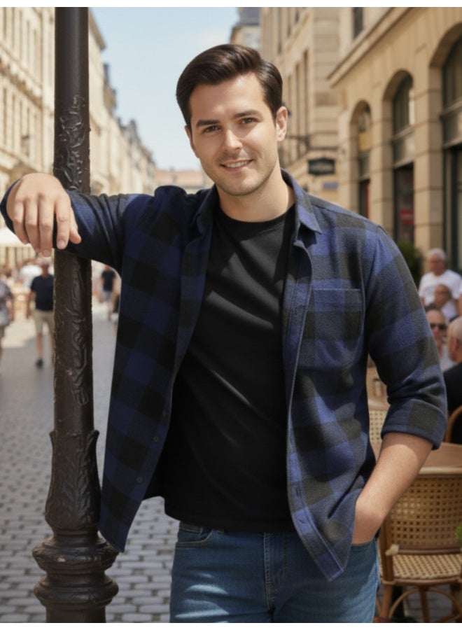 RIGO Blue Flannel Checked Shacket for Men - Image 1