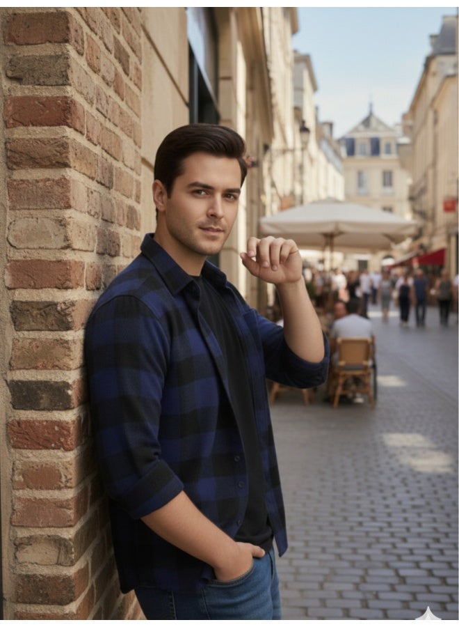 RIGO Blue Flannel Checked Shacket for Men - Image 3
