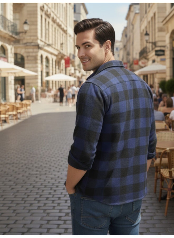 RIGO Blue Flannel Checked Shacket for Men - Image 2