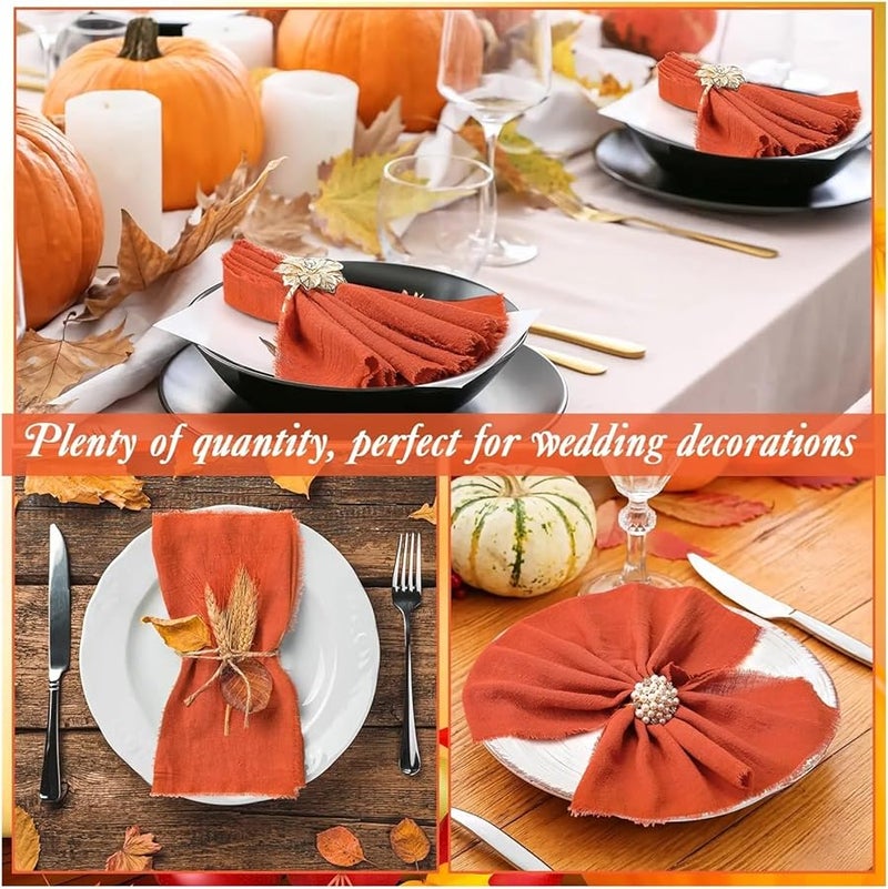 مناديل الكتان التراكوتا 50 قطعة قابلة لإعادة الاستخدام ناعمة مصنوعة يدويًا مع هدب لغطاء الطاولة 32x32 سم - Image 3