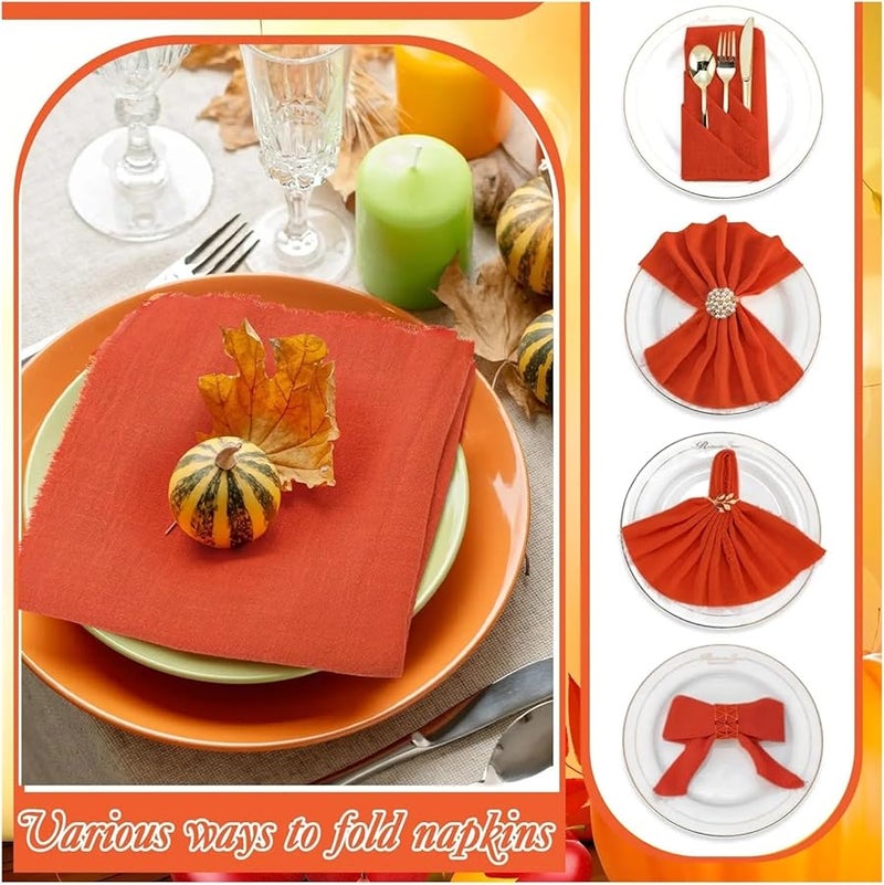 مناديل الكتان التراكوتا 50 قطعة قابلة لإعادة الاستخدام ناعمة مصنوعة يدويًا مع هدب لغطاء الطاولة 32x32 سم - Image 5