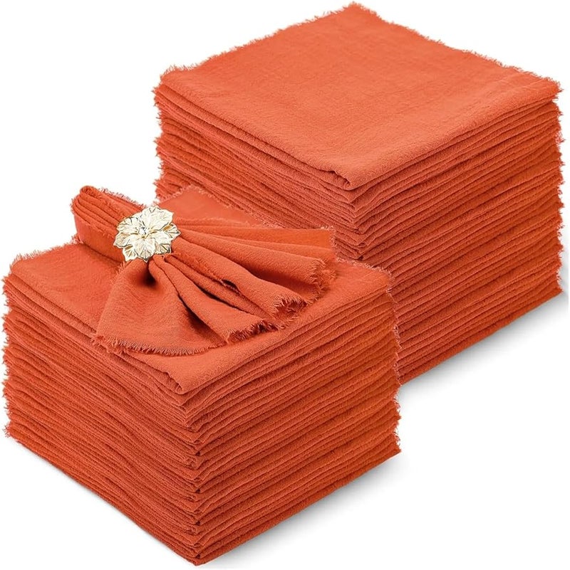 مناديل الكتان التراكوتا 50 قطعة قابلة لإعادة الاستخدام ناعمة مصنوعة يدويًا مع هدب لغطاء الطاولة 32x32 سم - Image 2