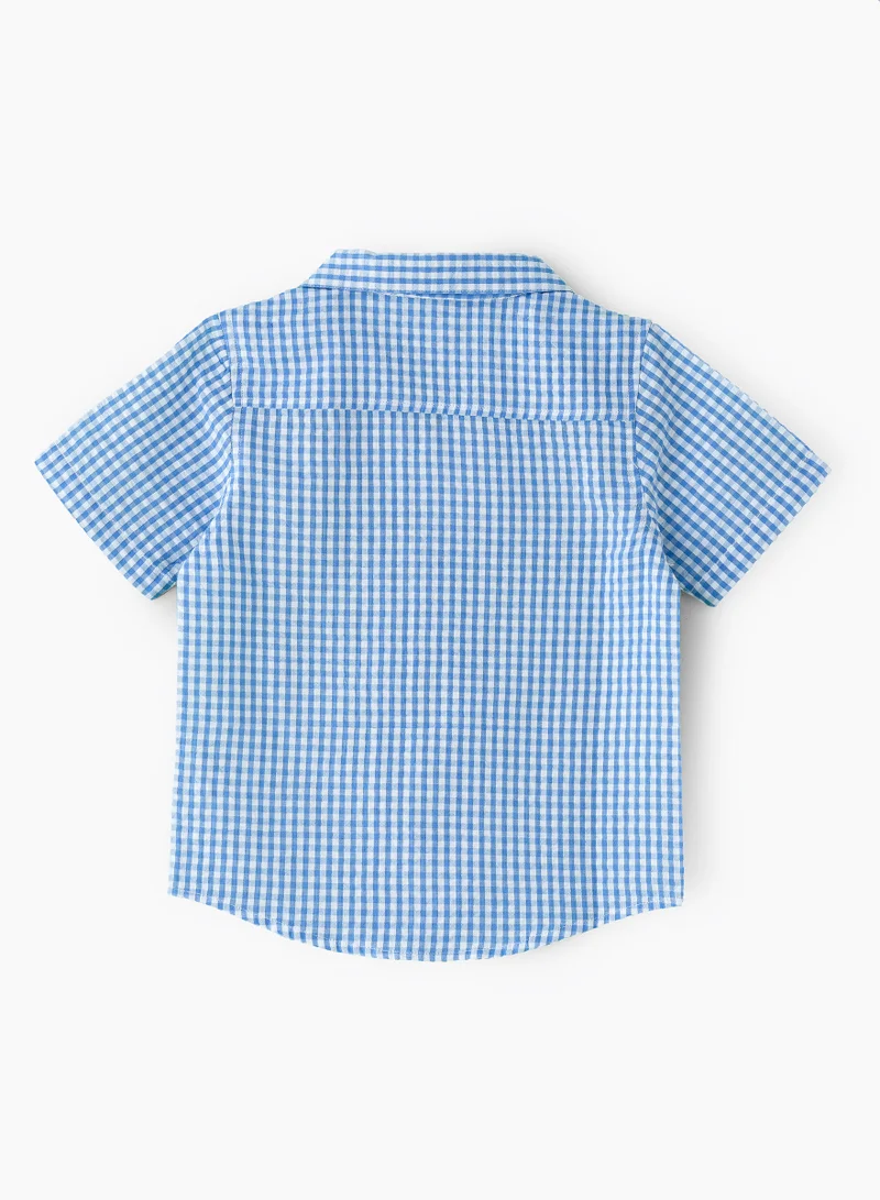 جام قميص قطني كاروهات أزرق للأولاد