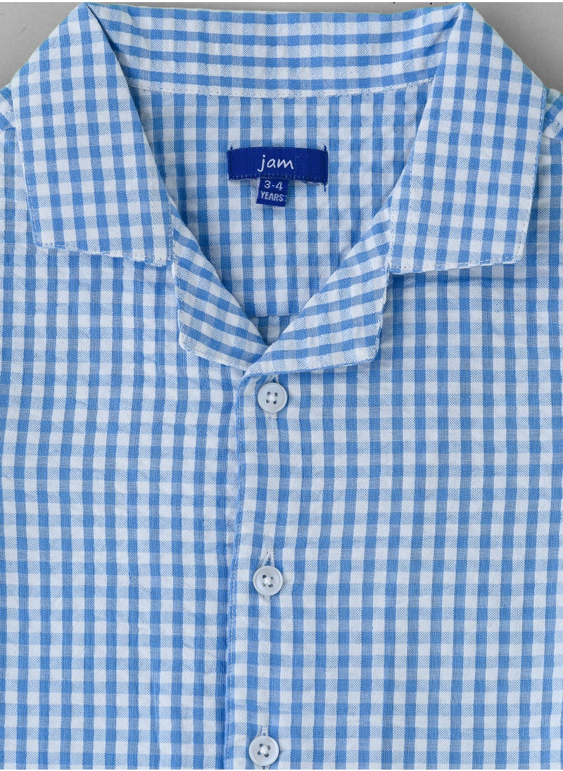 JAM Boys' Blue Gingham Cotton Casual Shirt  - Image 3