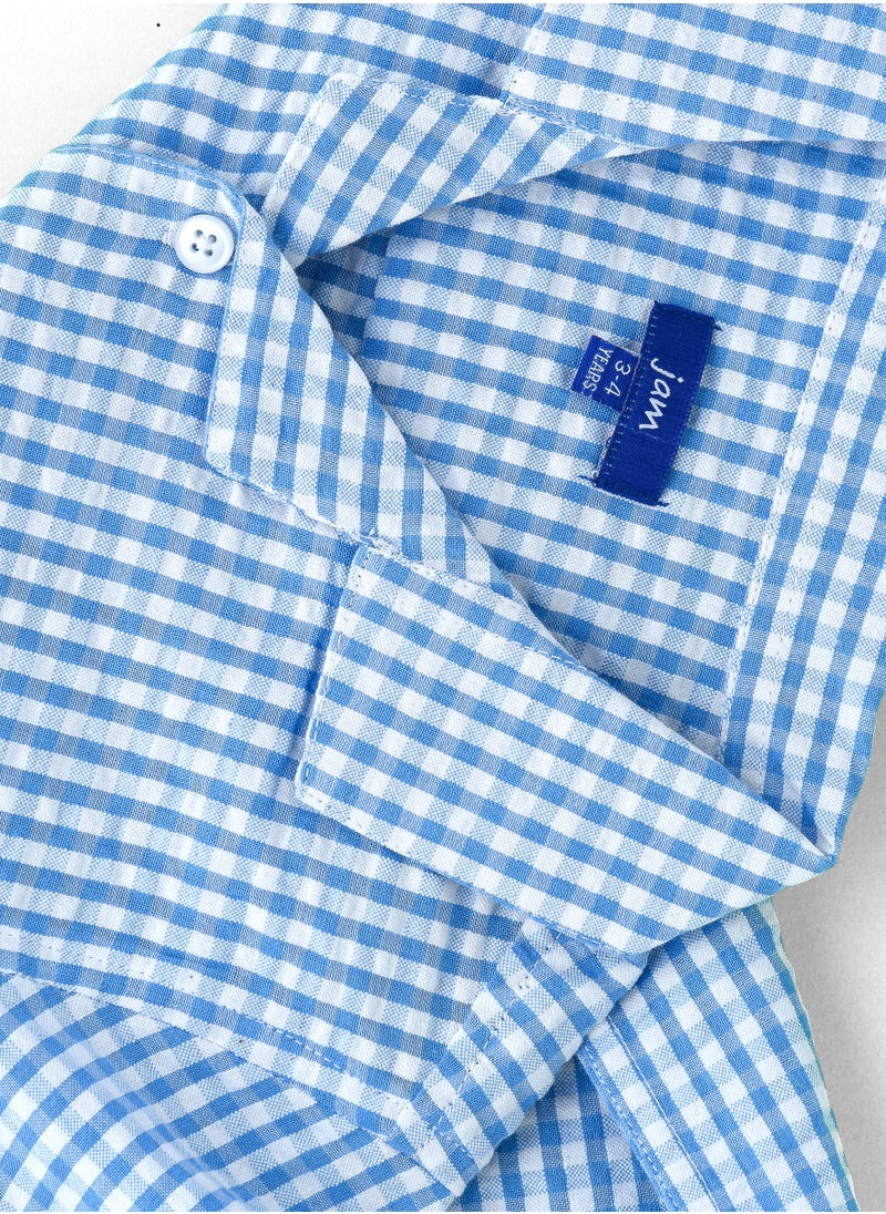JAM Boys' Blue Gingham Cotton Casual Shirt  - Image 4