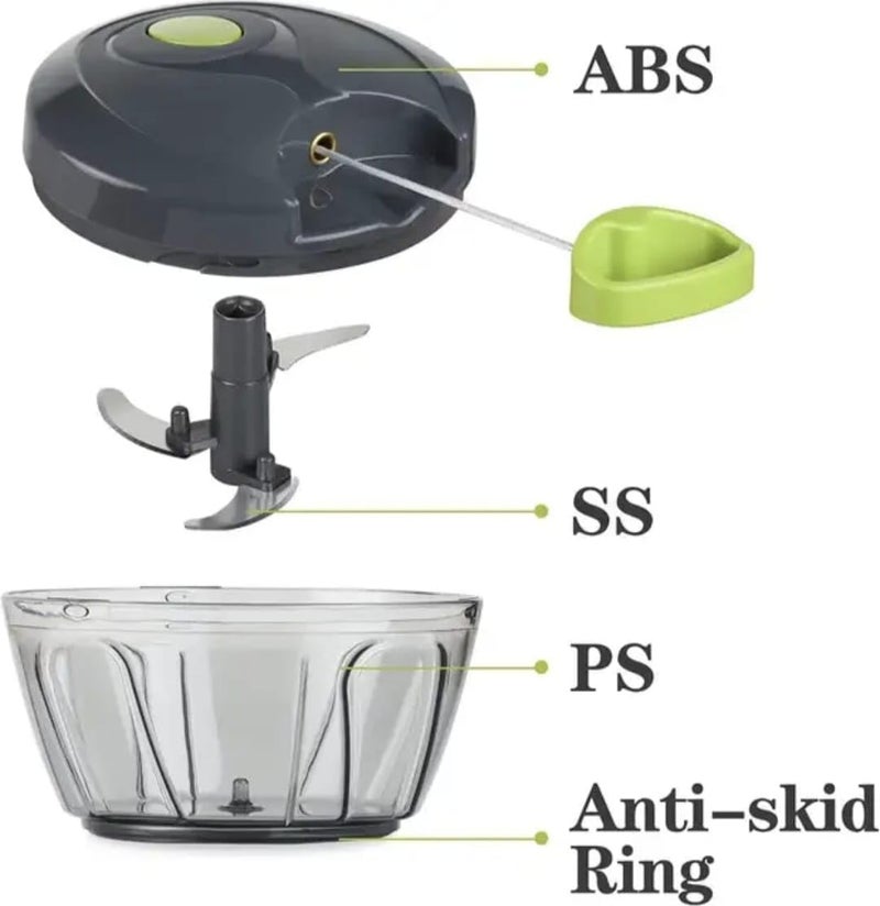 Illuminati store Plastic Kitchen Dori Handy Vegetable and Fruit Manual Onion Dry Fruit Salad Maker Quick String Chopper Machine Cutter 3 Stainless Steel Blades 500ml - Image 2