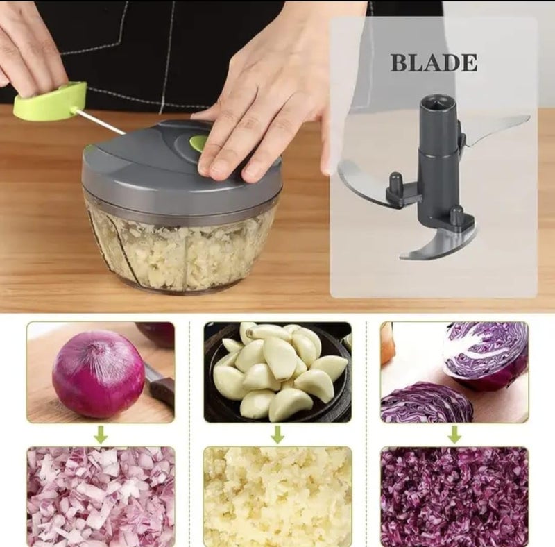 Illuminati store Plastic Kitchen Dori Handy Vegetable and Fruit Manual Onion Dry Fruit Salad Maker Quick String Chopper Machine Cutter 3 Stainless Steel Blades 500ml - Image 3