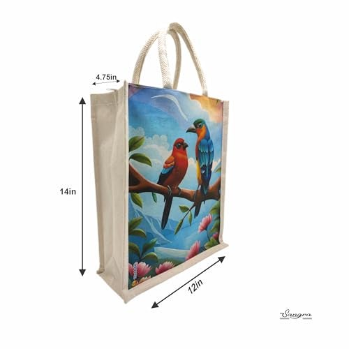 Sangra Canvas Reusable Bags for School, College, Lunch Bag for Office for Men and Women, Grocery Shopping Bag, Multi-Purpose Bag, Sturdy Handle With Zipper Lock (Pack of Two) (Multicoloured Birds) - Image 3