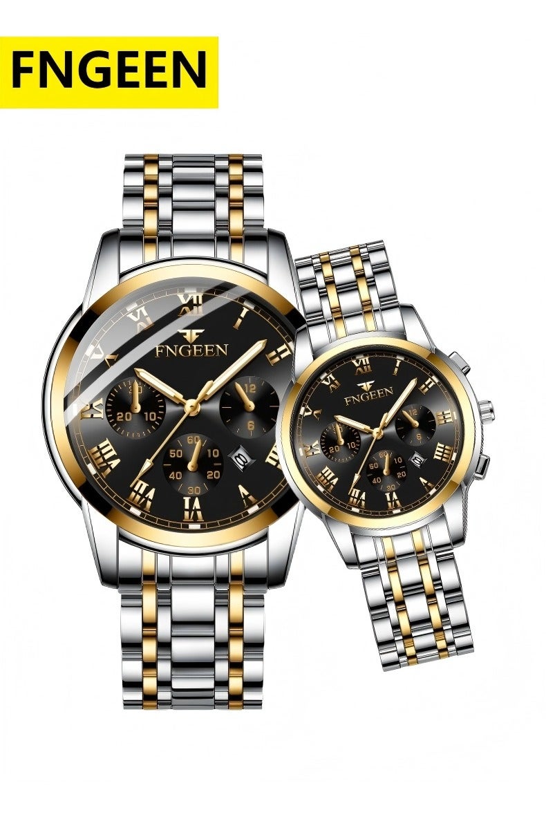 فنجين ساعة زوجين من الكوارتز المضيئة من الفولاذ المقاوم للصدأ للرجال والنساء - Image 1