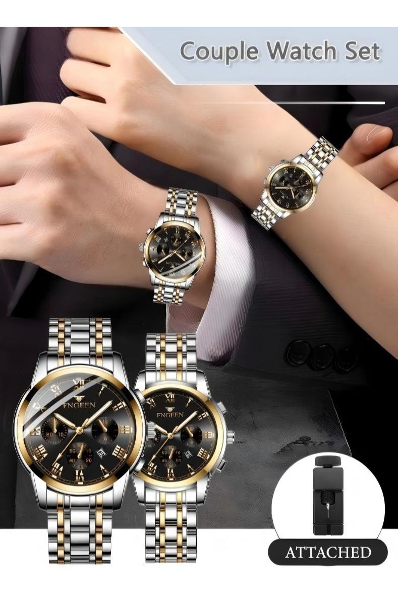 فنجين ساعة زوجين من الكوارتز المضيئة من الفولاذ المقاوم للصدأ للرجال والنساء - Image 2