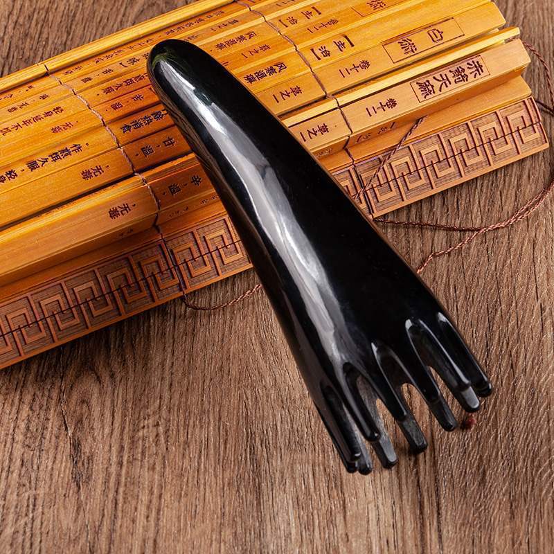 Factory direct natural horn massage comb cylinder head massage comb horn scalp meridian shampoo comb wide teeth Premium black water horns