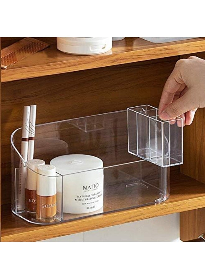 SUNFICON Makeup Tray Holder Organizer Cosmetic Display Case Tabletop Desktop Vanity Countertop Bathroom Wall Cabinet Medicine Storage Box 9 Dividers 2 Removable for Womens Ladies Girls Crystal Clear - Image 5