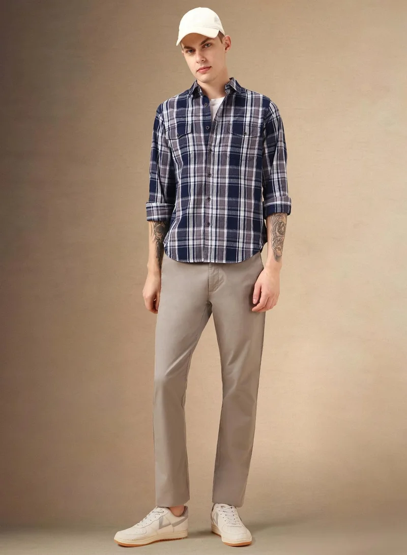 Dennis Lingo Men's Navy 100% Cotton Checkered Shirt