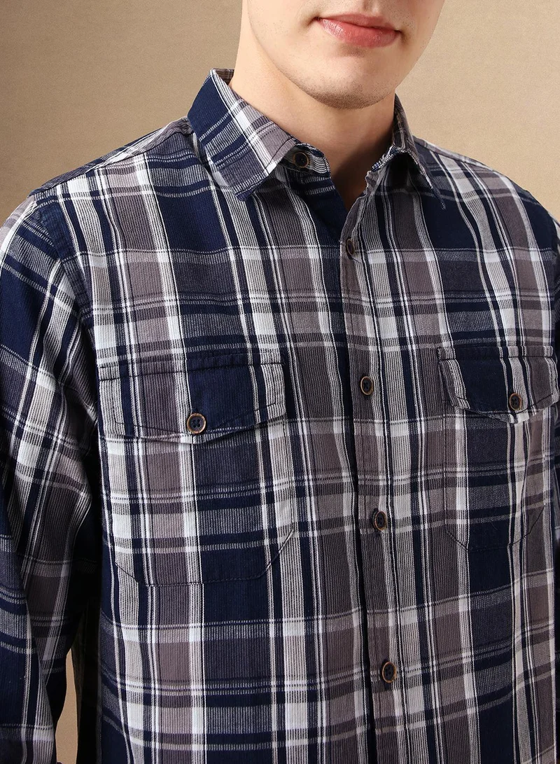 Dennis Lingo Men's Navy 100% Cotton Checkered Shirt