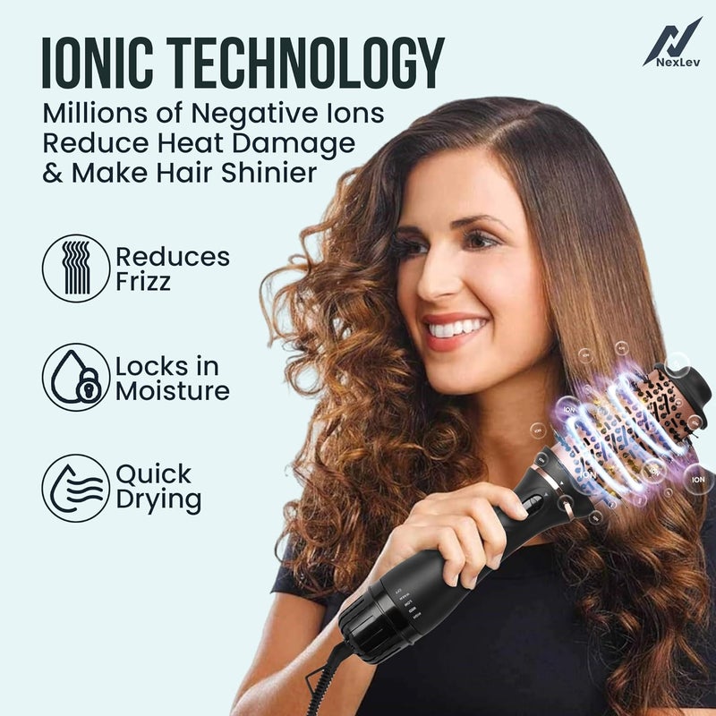nexlev فرشاة هواء ساخن 3 في 1 من نيكسلڤ | برميل 1.5 بوصة | مجفف ومكثف للشعر ومصفف | مطلي بالسيراميك والتورمالين لحماية من الحرارة | 1200 واط | شعيرات مزدوجة لتصفيف خالي من التشابك | أنماط مثل الصالون في المنزل | V-03 - Image 5