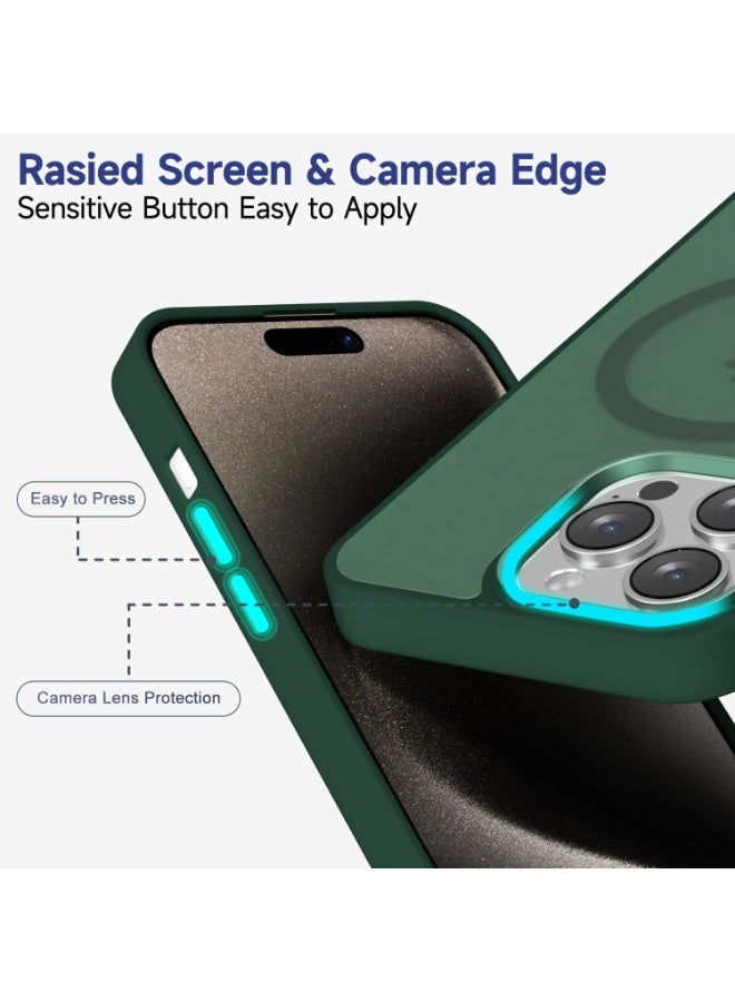 أكاليكس جراب مغناطيسي غير لامع لهاتف iPhone 15 Pro، حماية عالية الجودة من السقوط مع شريط مقاوم للصدمات، جراب خلفي شفاف غير لامع للهاتف (أخضر) - Image 4
