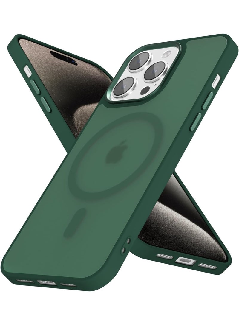 أكاليكس جراب مغناطيسي غير لامع لهاتف iPhone 15 Pro، حماية عالية الجودة من السقوط مع شريط مقاوم للصدمات، جراب خلفي شفاف غير لامع للهاتف (أخضر) - Image 1