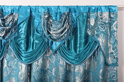 GLORY RUGS Jacquard Luxury Window 2 Panel Set Turquoise Curtain with Attached Valance and Backing Bedroom Living Room Dining 2 Curtains 55x84 inches Each Jana - Image 2
