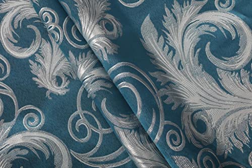 GLORY RUGS Jacquard Luxury Window 2 Panel Set Turquoise Curtain with Attached Valance and Backing Bedroom Living Room Dining 2 Curtains 55x84 inches Each Jana - Image 3