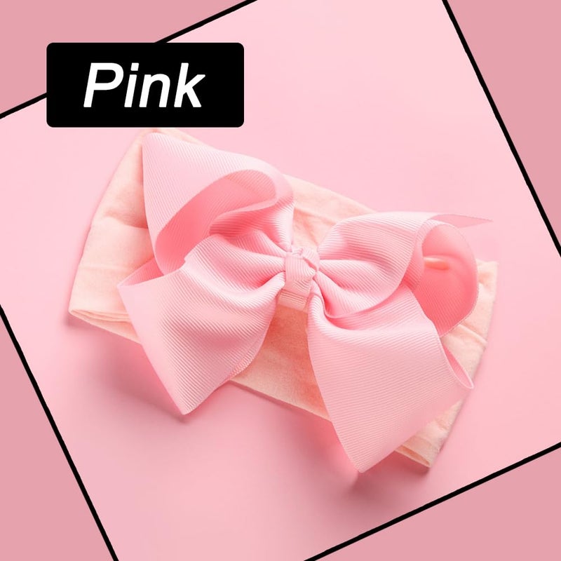 chiduerm 3 Pcs Baby Girls Headband Bows, Soft Nylon Hairbands Cute Big Bow Super Elastic Headband For Baby Girls Newborn Infant Toddlers (Beige Pink White, Large) - Image 4