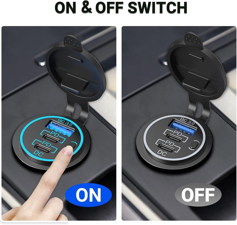 Ouffun 12V Multiple USB Outlet with Quick Charge 3.0 and Dual USB-C Ports - Image 5