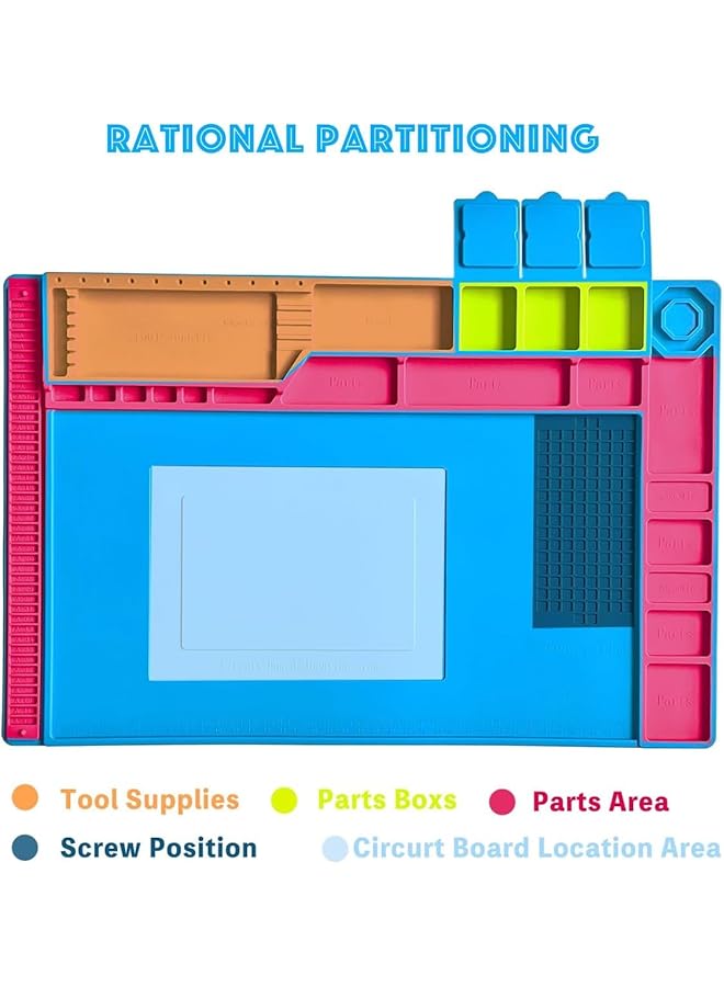 إيروريكس حصيرة لحام من السيليكون، حصيرة لحام عازلة من السيليكون، حصيرة إصلاح مغناطيسية مقاومة للحرارة، حصيرة محطة لحام، طاولة عمل، هاتف محمول، كمبيوتر محمول، مقاس 17.8 × 11.8 بوصة - Image 3