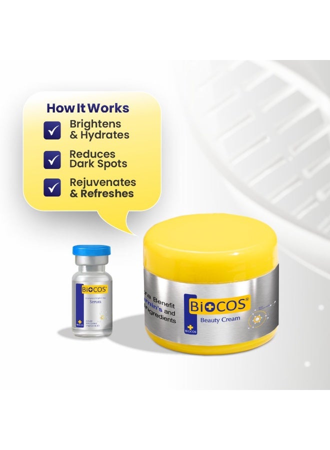 بيوكوس مستحضرات التجميل كريم BIOCOS Beauty Formula (الحجم الكبير) – تركيبة مع ألفا أربوتين وحمض كوجيك وفيتامين E للمساعدة في تحسين مظهر البشرة وترطيبها، ولمنحها مظهراً أكثر إشراقاً وتناسقاً – 28 جم - Image 3