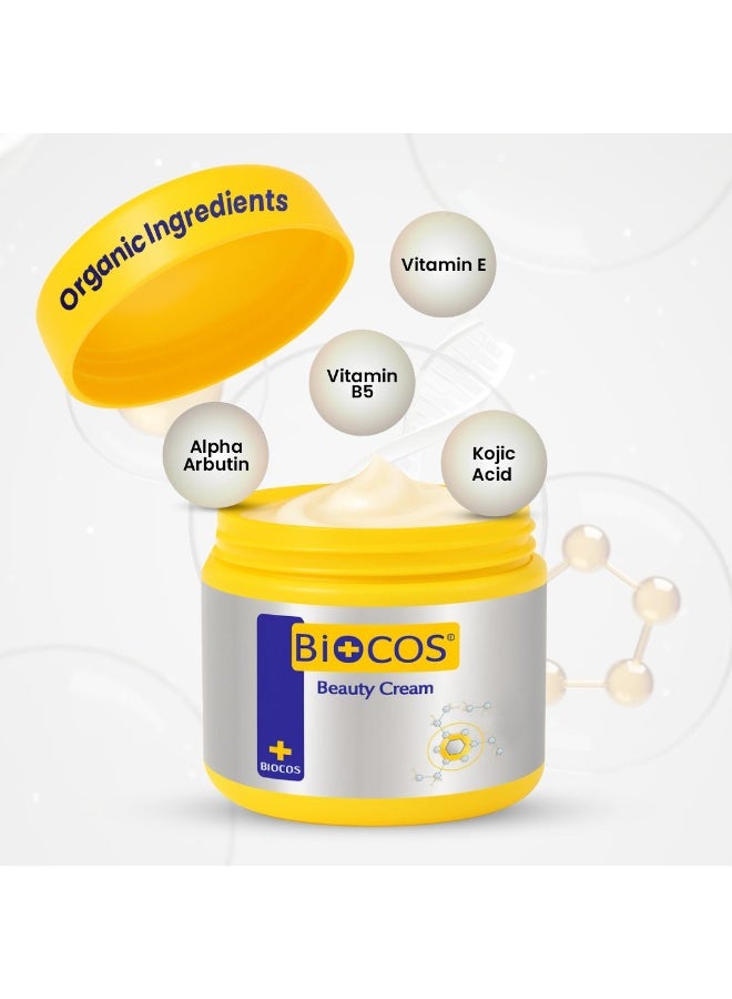 بيوكوس مستحضرات التجميل كريم BIOCOS Beauty Formula (الحجم الكبير) – تركيبة مع ألفا أربوتين وحمض كوجيك وفيتامين E للمساعدة في تحسين مظهر البشرة وترطيبها، ولمنحها مظهراً أكثر إشراقاً وتناسقاً – 28 جم - Image 4