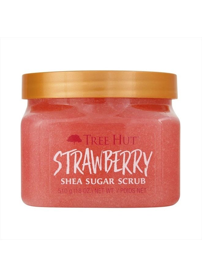 Tree Hut Shea Sugar Body Scrub Strawberry,18oz, With Single Fragrance-Free Makeup Remover Cleansing Towelettes  - Image 1