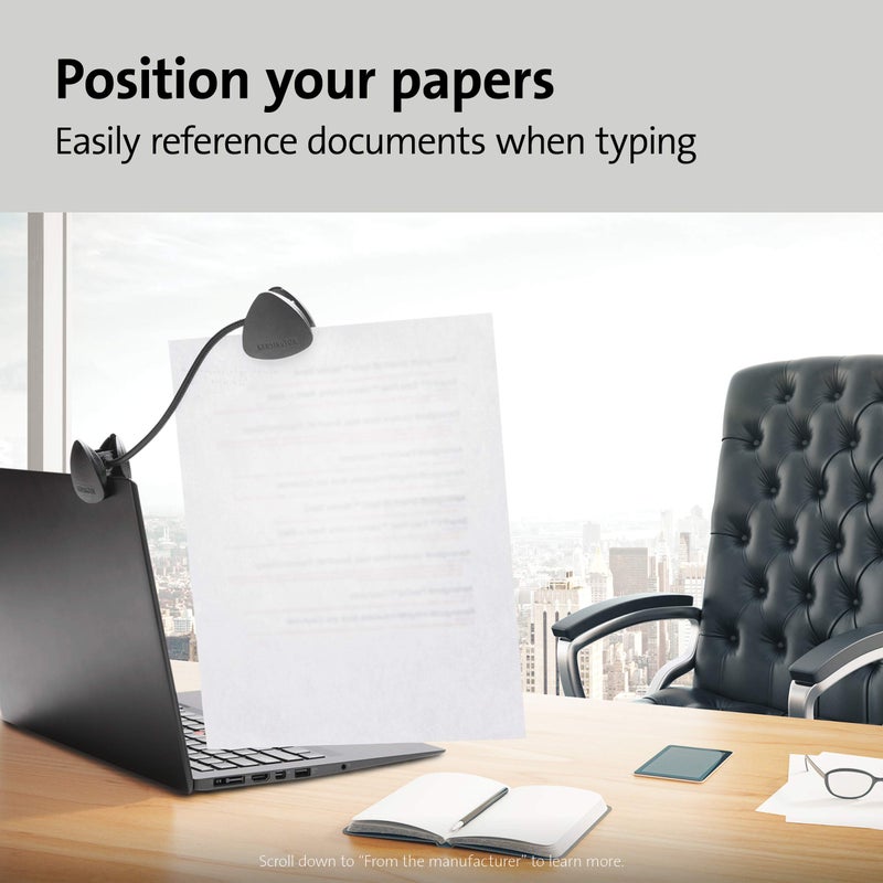 Kensington Document Holder for Typing for Laptops and Monitors, Flex Clip Copyholder, Typing Stand Document Holder, Office Paper Clip Holder, Compact Paper Holder Stand, Black 9-3/4" Wide K62081BF - Image 3