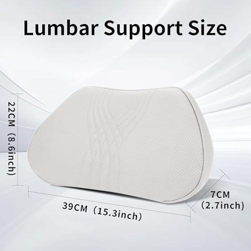 Dapucarin Lumbar Support Pillow for Car Seat Office Chair Leather Memory Foam Lower Back Cushion for Back Pain Relief Improve Posture Ergonomic Back Rest for Gaming Chair OffWhite Beige 1PC - Image 3
