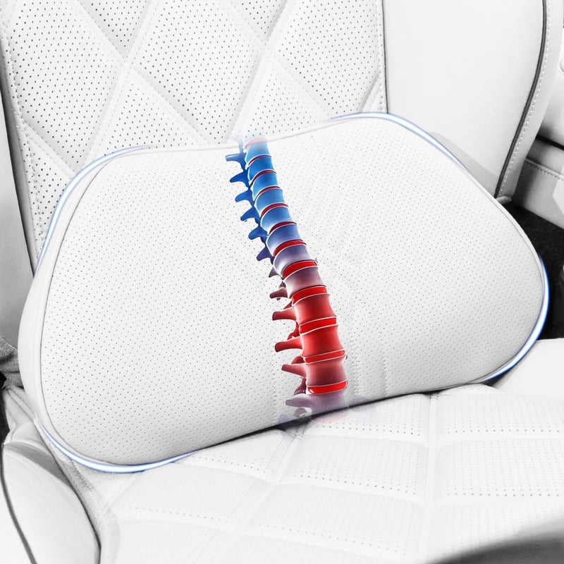 Dapucarin Lumbar Support Pillow for Car Seat Office Chair Leather Memory Foam Lower Back Cushion for Back Pain Relief Improve Posture Ergonomic Back Rest for Gaming Chair OffWhite Beige 1PC - Image 2