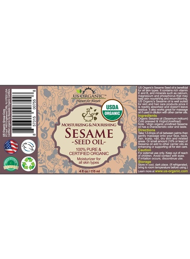 US Organic Sesame Seed Oil, USDA Certified Organic, Untoasted, Unrefined Virgin, 100% Pure & Natural, Cold Pressed, in Amber Glass Bottle w/Glass Eye dropper (4 oz (Large)) - Image 2