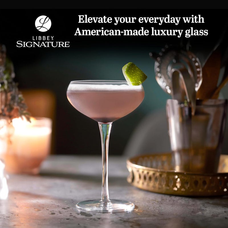 LIBBEY كؤوس كوكتيل كينتفيلد المميزة مجموعة من 4، كأس زجاجي كلاسيكي ذو ساق طويلة، مجموعة هدايا كؤوس الشمبانيا لحفلات الزفاف، أعياد الميلاد - Image 2