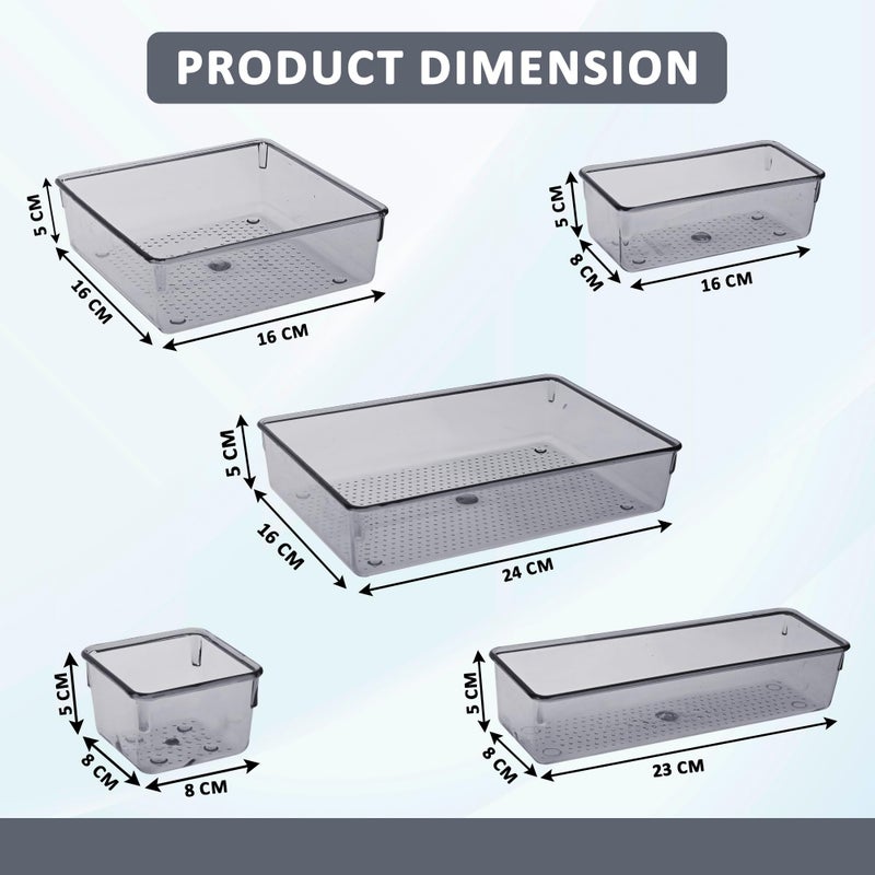 Kuber Industries Acrylic Set of 48 Transparent Cosmetic Organizer Tray | Drawers Organisers for Kitchen, Office and Bathroom Vanity Makeup | Stationery Storage Drawer Divider Tray | Black - Image 3