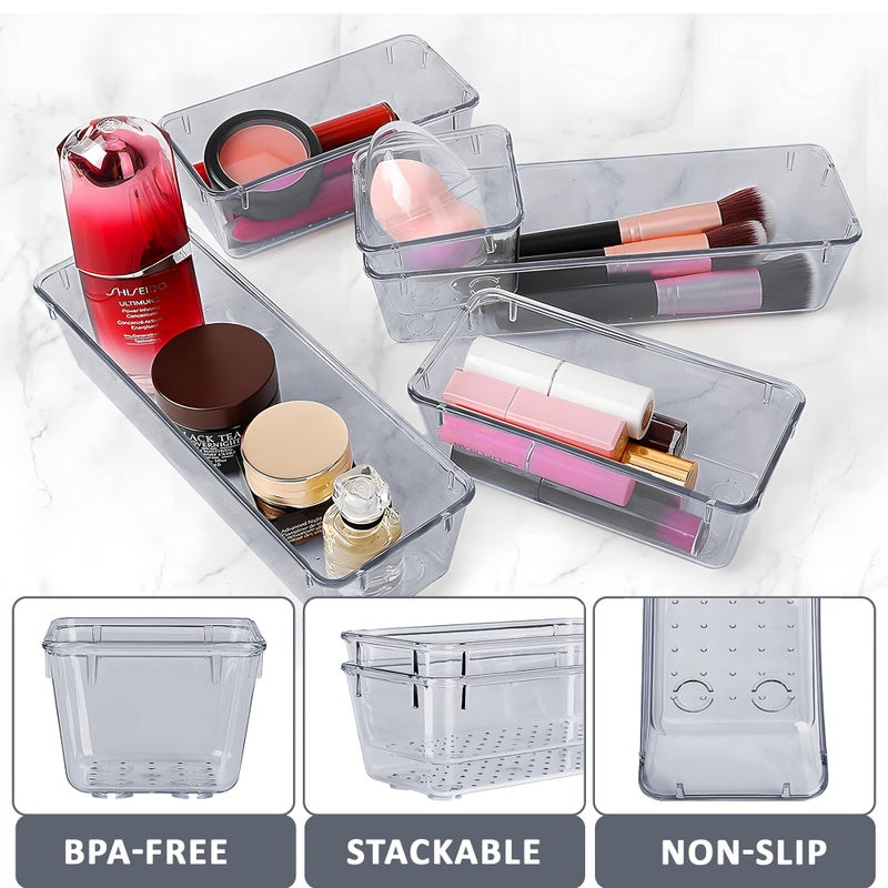 Kuber Industries Acrylic Set of 48 Transparent Cosmetic Organizer Tray | Drawers Organisers for Kitchen, Office and Bathroom Vanity Makeup | Stationery Storage Drawer Divider Tray | Black - Image 5