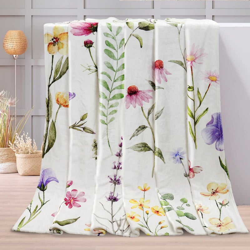 Tupmnbry Wildflowers Throw Blanket Botanical Floral Printed Blanket Super Soft Flannel Throw Blankets Lightweight Fluffy Plush Fuzzy Bed Blankets for Bedding Sofa 50"X60" - Image 3