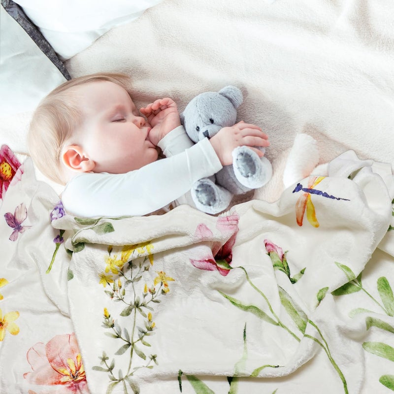 Tupmnbry Wildflowers Throw Blanket Botanical Floral Printed Blanket Super Soft Flannel Throw Blankets Lightweight Fluffy Plush Fuzzy Bed Blankets for Bedding Sofa 50"X60" - Image 4